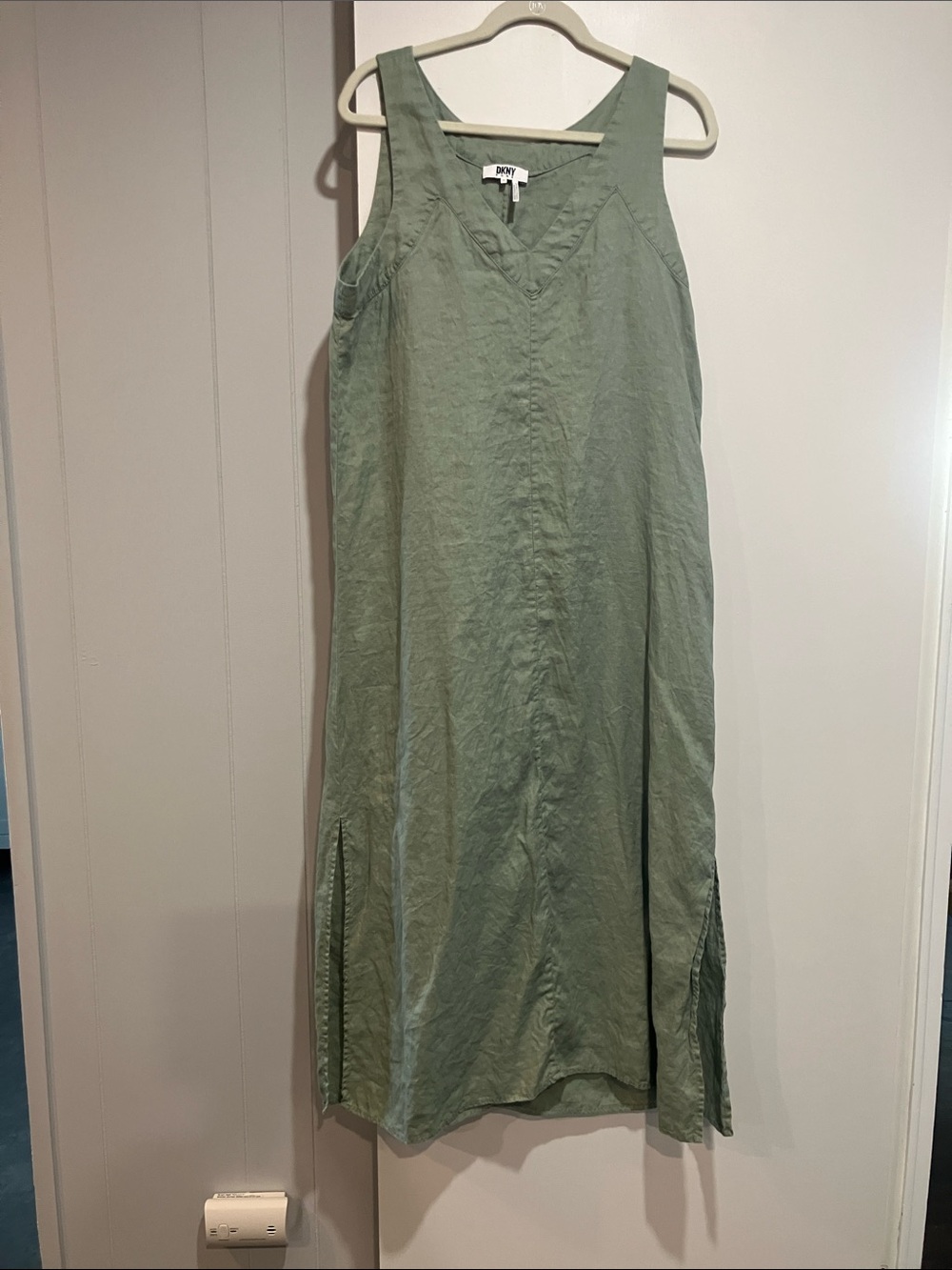 DKNY Sage Green Linen-Blend Maxi Dress